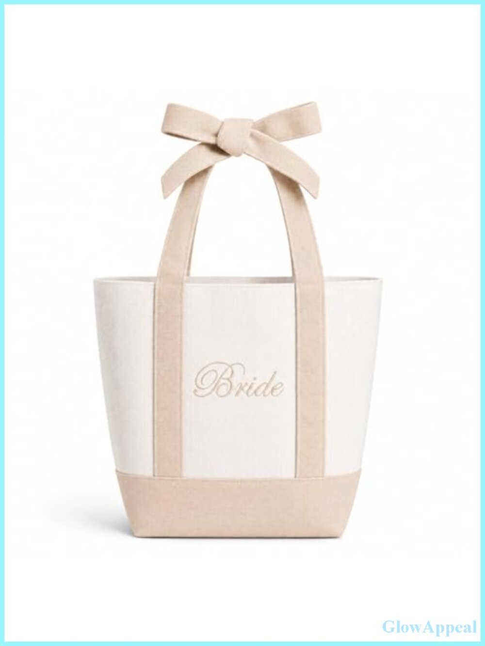 Canvas Bride Tote Bag with Embroidery and Detachable Bow, Bridal Shower Gift